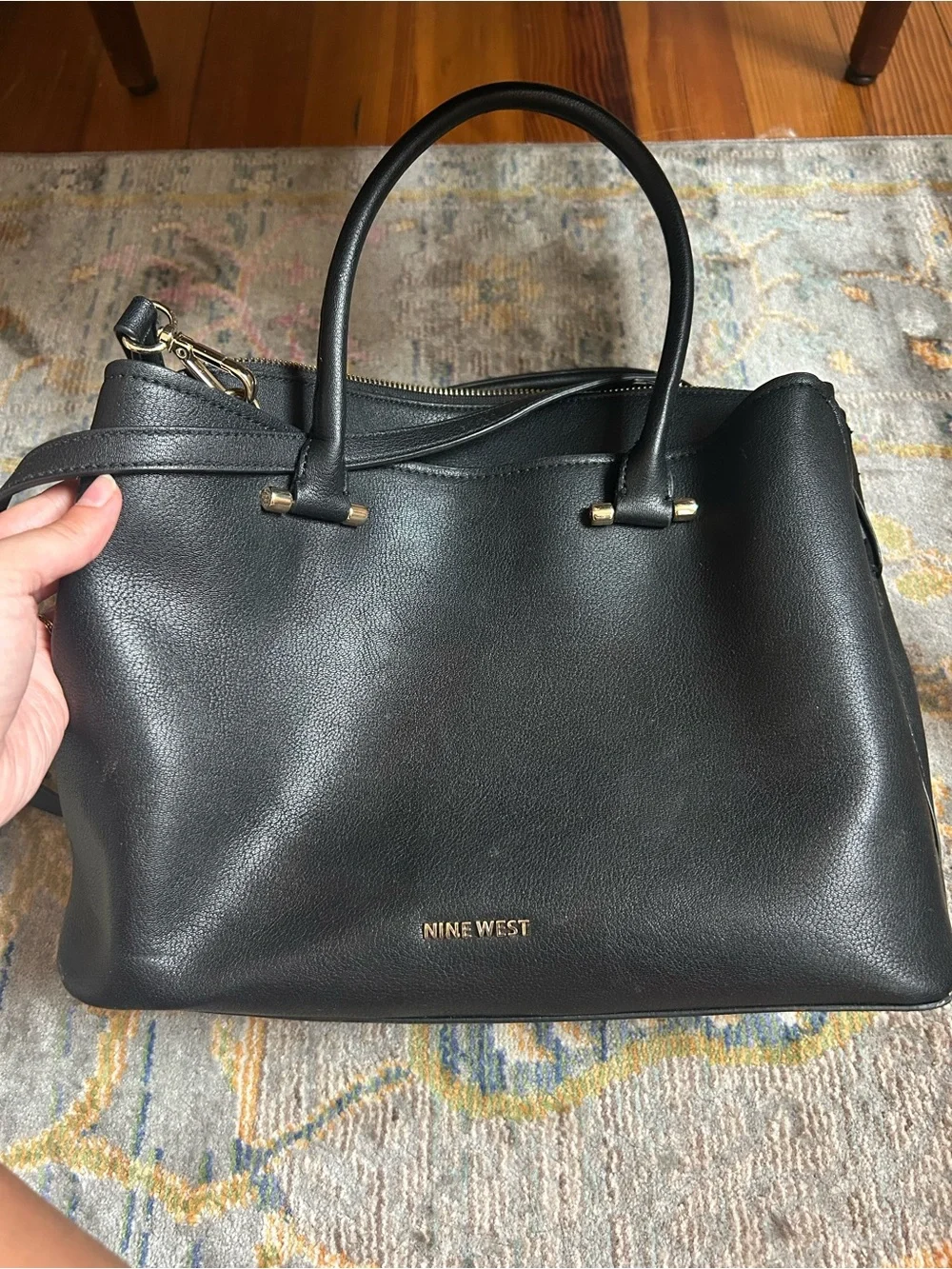 Nine West Black Satchel with Gold-Tone Hardware